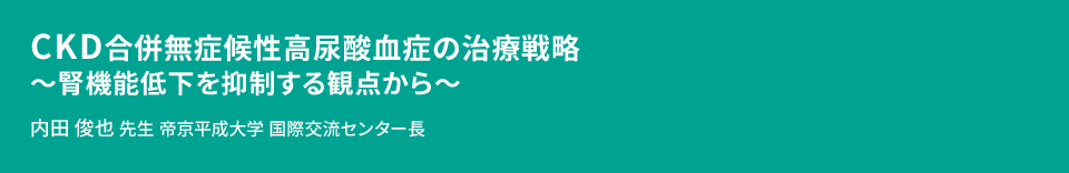 CKD合併無症候性高尿酸血症の治療戦略～腎機能低下を抑制する観点から～ 内田 俊也 先生 帝京平成大学 国際交流センター長